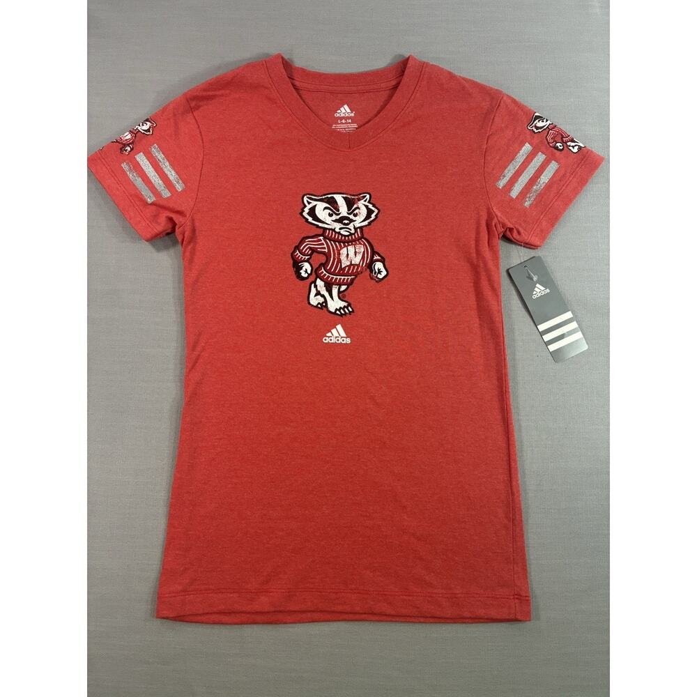 Adidas Wisconsin Badgers Youth Large 14 Red Graphic T-Shirt NCAA NWT